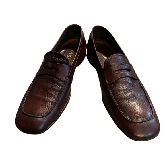 Prada Mens Classic Brown Leather Slip On Shoes